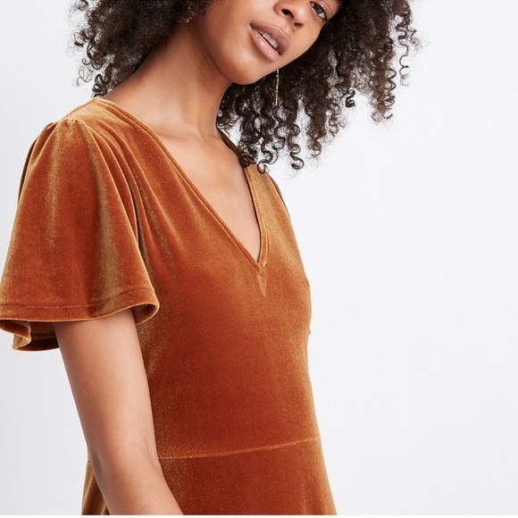 Madewell Velvet V-Neck Flutter Sleeve Dress size Large - Picture 5 of 14